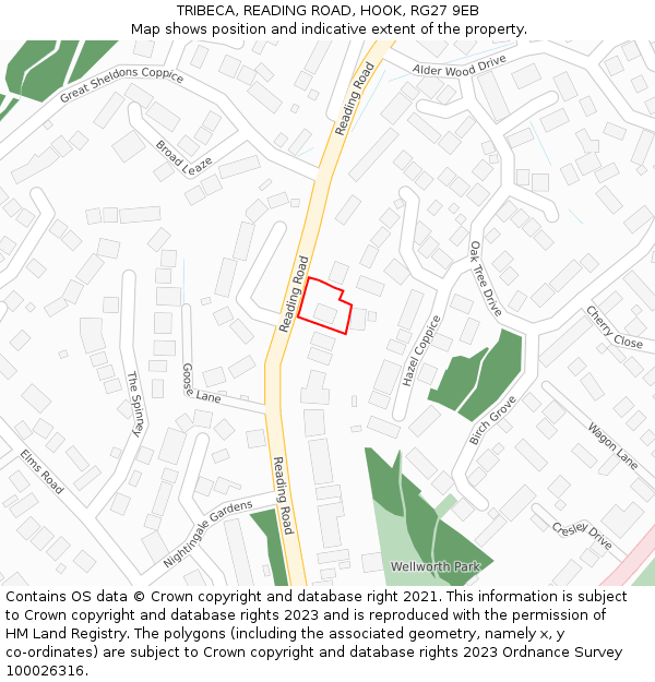 TRIBECA, READING ROAD, HOOK, RG27 9EB: Location map and indicative extent of plot