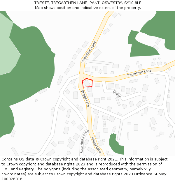 TRIESTE, TREGARTHEN LANE, PANT, OSWESTRY, SY10 8LF: Location map and indicative extent of plot