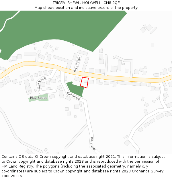 TRIGFA, RHEWL, HOLYWELL, CH8 9QE: Location map and indicative extent of plot