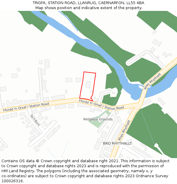 TRIGFA, STATION ROAD, LLANRUG, CAERNARFON, LL55 4BA: Location map and indicative extent of plot