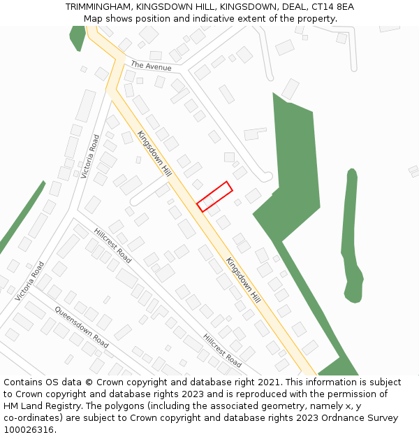 TRIMMINGHAM, KINGSDOWN HILL, KINGSDOWN, DEAL, CT14 8EA: Location map and indicative extent of plot