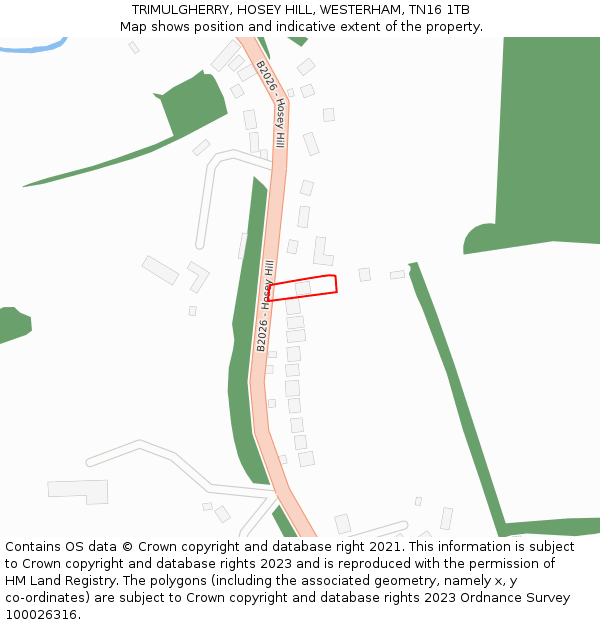 TRIMULGHERRY, HOSEY HILL, WESTERHAM, TN16 1TB: Location map and indicative extent of plot