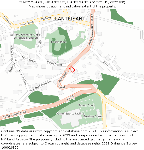 TRINITY CHAPEL, HIGH STREET, LLANTRISANT, PONTYCLUN, CF72 8BQ: Location map and indicative extent of plot