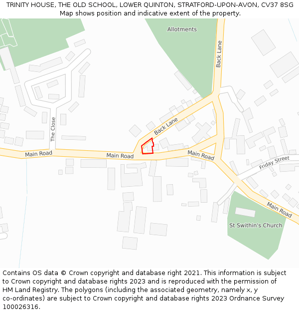 TRINITY HOUSE, THE OLD SCHOOL, LOWER QUINTON, STRATFORD-UPON-AVON, CV37 8SG: Location map and indicative extent of plot