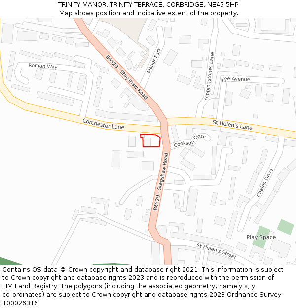 TRINITY MANOR, TRINITY TERRACE, CORBRIDGE, NE45 5HP: Location map and indicative extent of plot