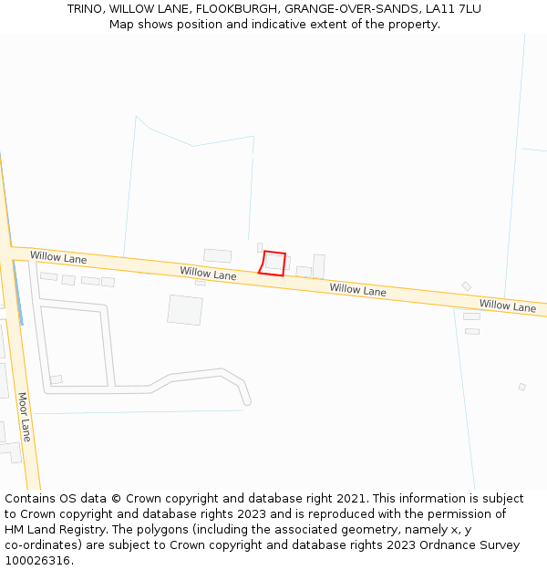 TRINO, WILLOW LANE, FLOOKBURGH, GRANGE-OVER-SANDS, LA11 7LU: Location map and indicative extent of plot