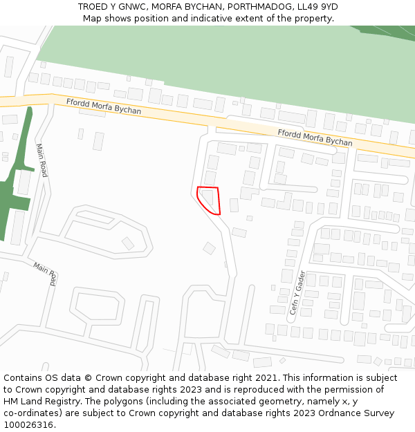 TROED Y GNWC, MORFA BYCHAN, PORTHMADOG, LL49 9YD: Location map and indicative extent of plot