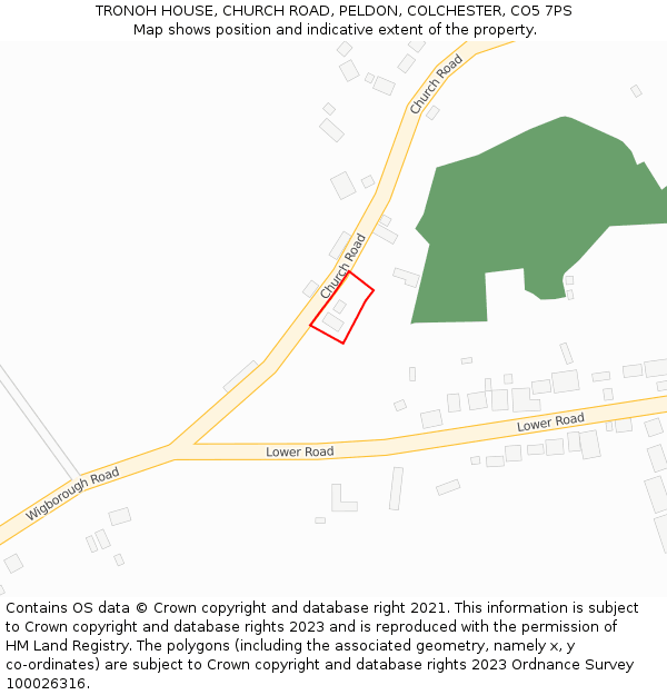 TRONOH HOUSE, CHURCH ROAD, PELDON, COLCHESTER, CO5 7PS: Location map and indicative extent of plot