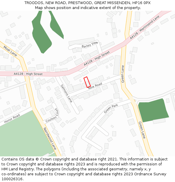 TROODOS, NEW ROAD, PRESTWOOD, GREAT MISSENDEN, HP16 0PX: Location map and indicative extent of plot