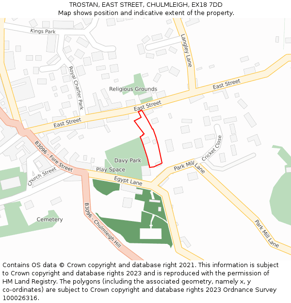 TROSTAN, EAST STREET, CHULMLEIGH, EX18 7DD: Location map and indicative extent of plot