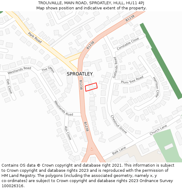 TROUVAILLE, MAIN ROAD, SPROATLEY, HULL, HU11 4PJ: Location map and indicative extent of plot