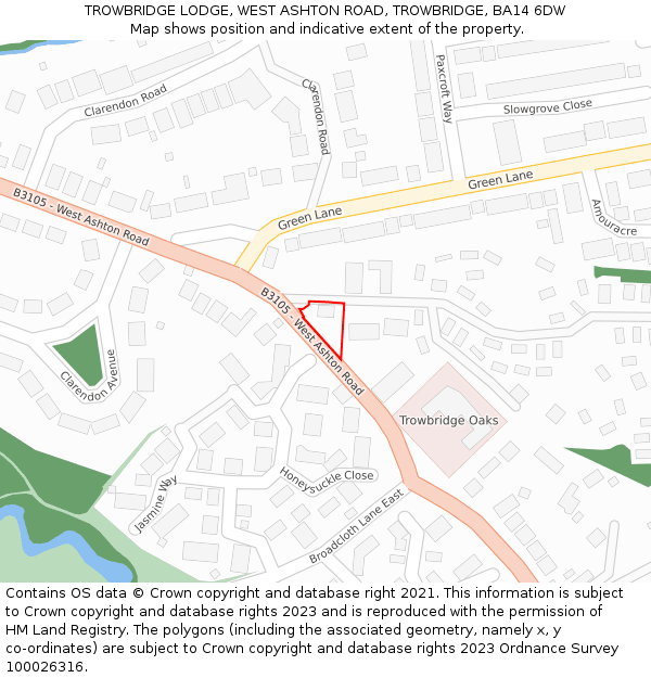 TROWBRIDGE LODGE, WEST ASHTON ROAD, TROWBRIDGE, BA14 6DW: Location map and indicative extent of plot