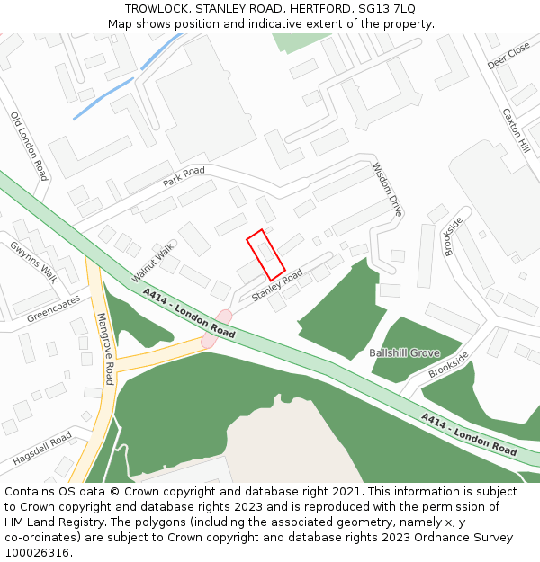 TROWLOCK, STANLEY ROAD, HERTFORD, SG13 7LQ: Location map and indicative extent of plot
