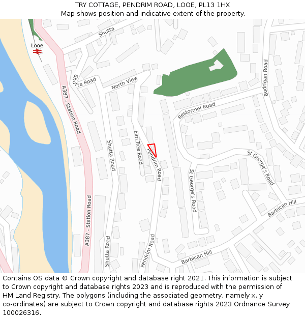 TRY COTTAGE, PENDRIM ROAD, LOOE, PL13 1HX: Location map and indicative extent of plot