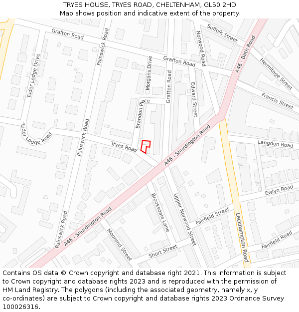 TRYES HOUSE, TRYES ROAD, CHELTENHAM, GL50 2HD: Location map and indicative extent of plot