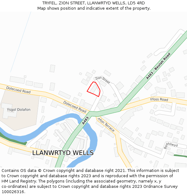 TRYFEL, ZION STREET, LLANWRTYD WELLS, LD5 4RD: Location map and indicative extent of plot