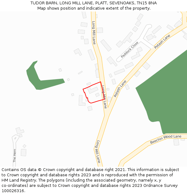 TUDOR BARN, LONG MILL LANE, PLATT, SEVENOAKS, TN15 8NA: Location map and indicative extent of plot