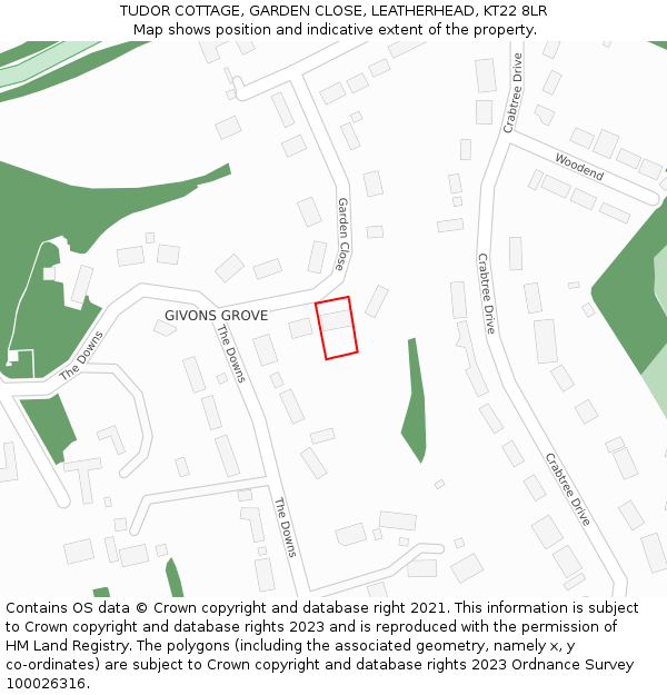 TUDOR COTTAGE, GARDEN CLOSE, LEATHERHEAD, KT22 8LR: Location map and indicative extent of plot