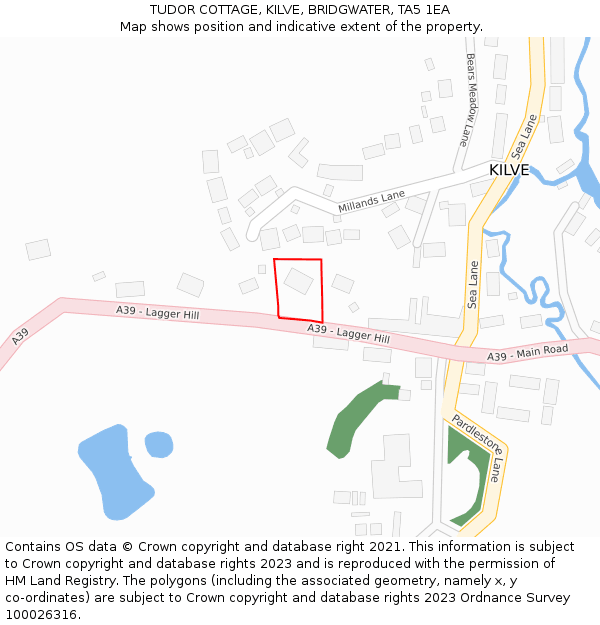 TUDOR COTTAGE, KILVE, BRIDGWATER, TA5 1EA: Location map and indicative extent of plot