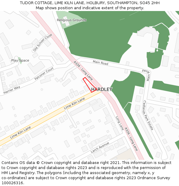 TUDOR COTTAGE, LIME KILN LANE, HOLBURY, SOUTHAMPTON, SO45 2HH: Location map and indicative extent of plot