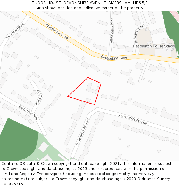 TUDOR HOUSE, DEVONSHIRE AVENUE, AMERSHAM, HP6 5JF: Location map and indicative extent of plot