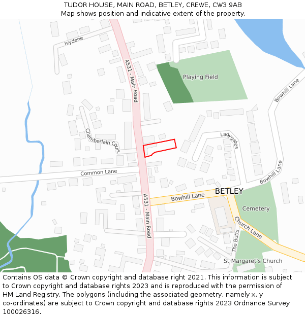 TUDOR HOUSE, MAIN ROAD, BETLEY, CREWE, CW3 9AB: Location map and indicative extent of plot