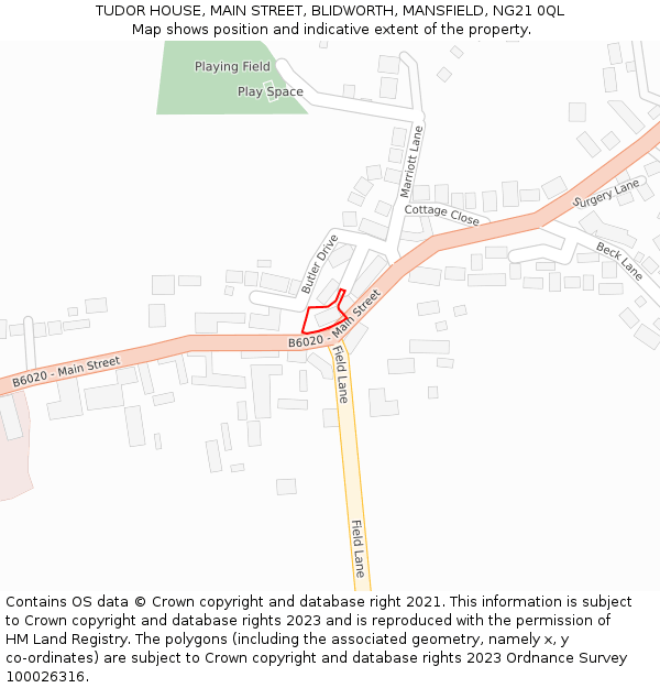 TUDOR HOUSE, MAIN STREET, BLIDWORTH, MANSFIELD, NG21 0QL: Location map and indicative extent of plot