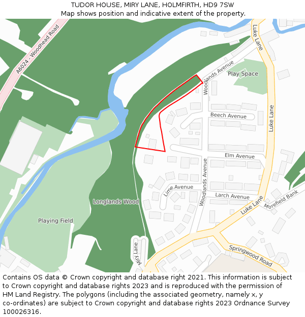 TUDOR HOUSE, MIRY LANE, HOLMFIRTH, HD9 7SW: Location map and indicative extent of plot