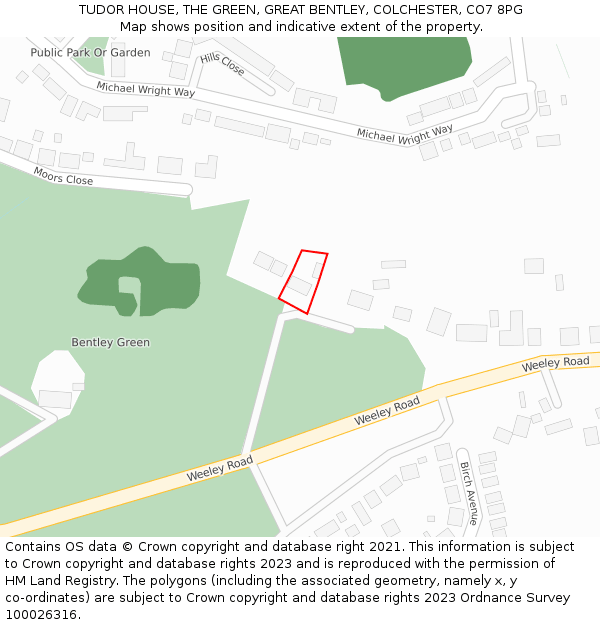 TUDOR HOUSE, THE GREEN, GREAT BENTLEY, COLCHESTER, CO7 8PG: Location map and indicative extent of plot