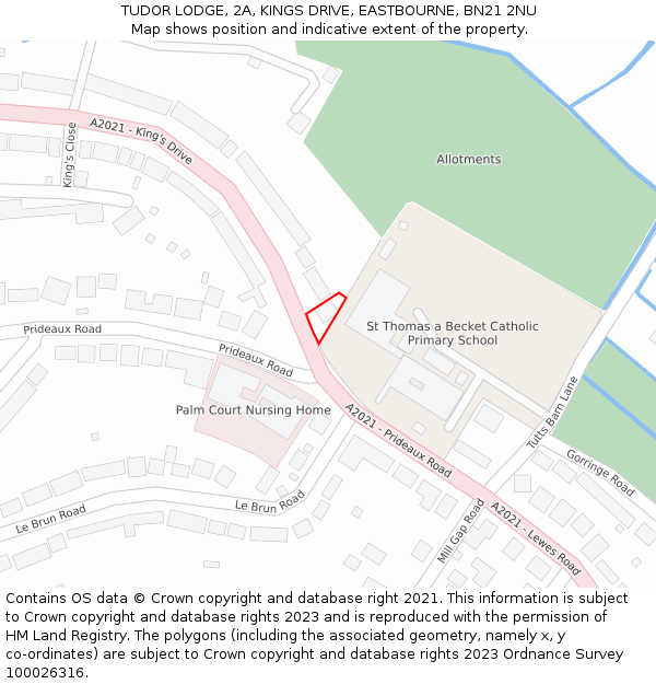 TUDOR LODGE, 2A, KINGS DRIVE, EASTBOURNE, BN21 2NU: Location map and indicative extent of plot