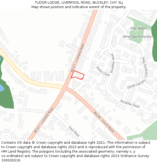 TUDOR LODGE, LIVERPOOL ROAD, BUCKLEY, CH7 3LJ: Location map and indicative extent of plot