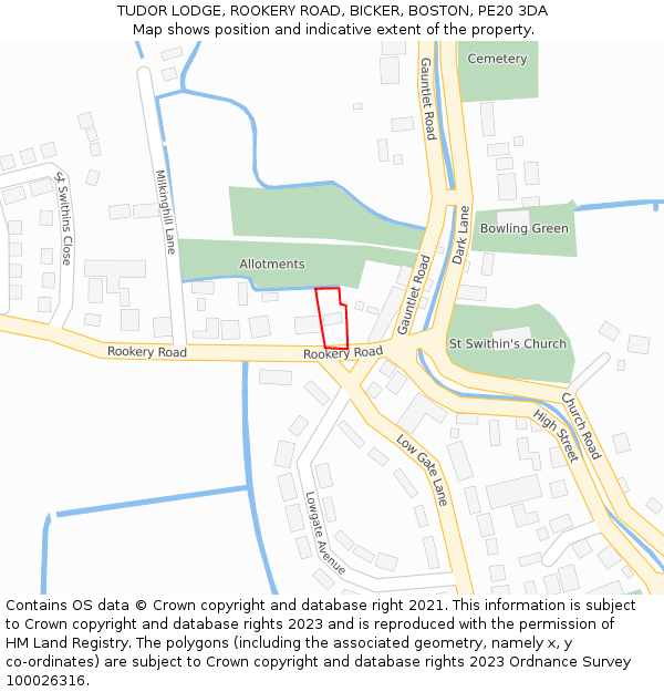 TUDOR LODGE, ROOKERY ROAD, BICKER, BOSTON, PE20 3DA: Location map and indicative extent of plot