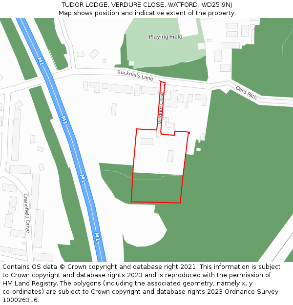 TUDOR LODGE, VERDURE CLOSE, WATFORD, WD25 9NJ: Location map and indicative extent of plot