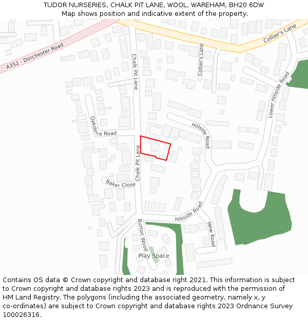 TUDOR NURSERIES, CHALK PIT LANE, WOOL, WAREHAM, BH20 6DW: Location map and indicative extent of plot