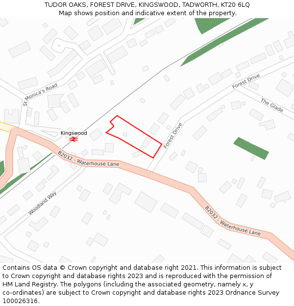 TUDOR OAKS, FOREST DRIVE, KINGSWOOD, TADWORTH, KT20 6LQ: Location map and indicative extent of plot