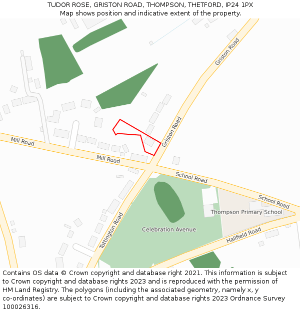 TUDOR ROSE, GRISTON ROAD, THOMPSON, THETFORD, IP24 1PX: Location map and indicative extent of plot