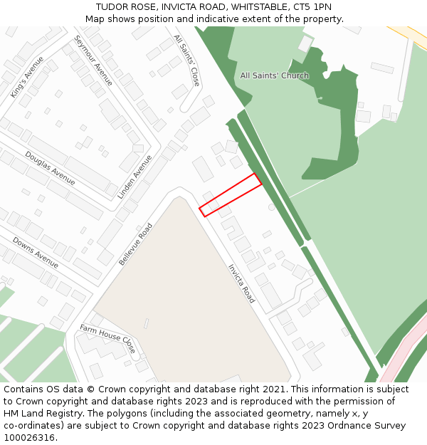 TUDOR ROSE, INVICTA ROAD, WHITSTABLE, CT5 1PN: Location map and indicative extent of plot