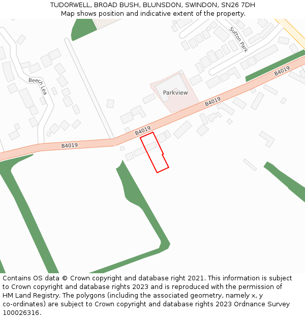 TUDORWELL, BROAD BUSH, BLUNSDON, SWINDON, SN26 7DH: Location map and indicative extent of plot