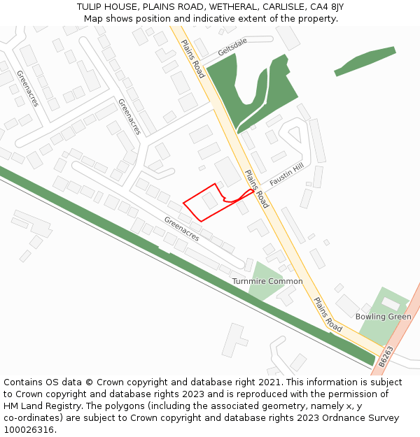 TULIP HOUSE, PLAINS ROAD, WETHERAL, CARLISLE, CA4 8JY: Location map and indicative extent of plot