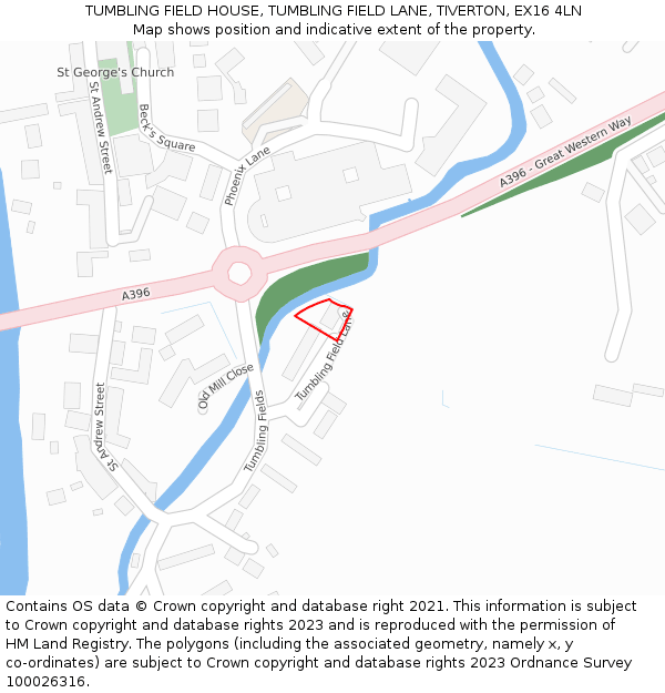 TUMBLING FIELD HOUSE, TUMBLING FIELD LANE, TIVERTON, EX16 4LN: Location map and indicative extent of plot