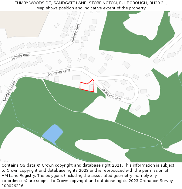 TUMBY WOODSIDE, SANDGATE LANE, STORRINGTON, PULBOROUGH, RH20 3HJ: Location map and indicative extent of plot