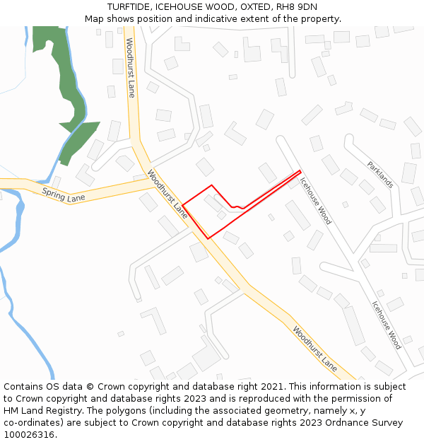 TURFTIDE, ICEHOUSE WOOD, OXTED, RH8 9DN: Location map and indicative extent of plot