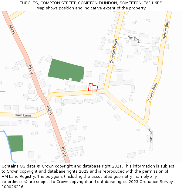 TURGLES, COMPTON STREET, COMPTON DUNDON, SOMERTON, TA11 6PS: Location map and indicative extent of plot