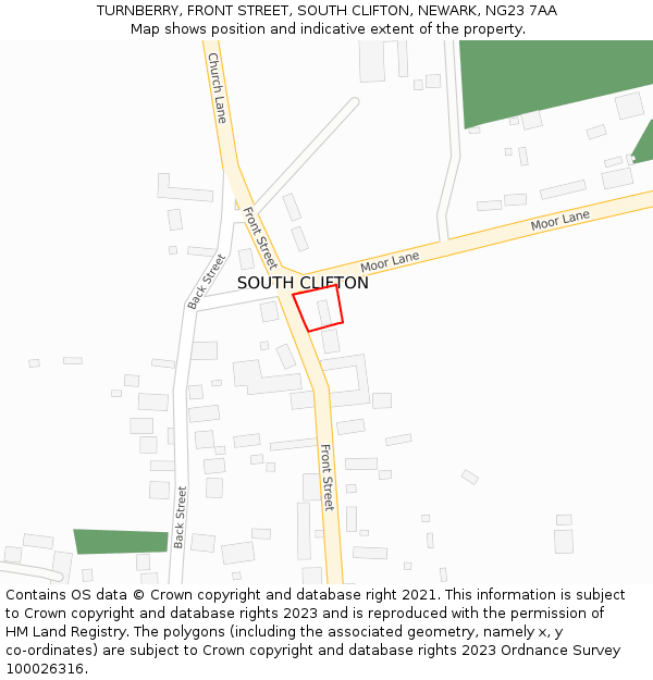 TURNBERRY, FRONT STREET, SOUTH CLIFTON, NEWARK, NG23 7AA: Location map and indicative extent of plot