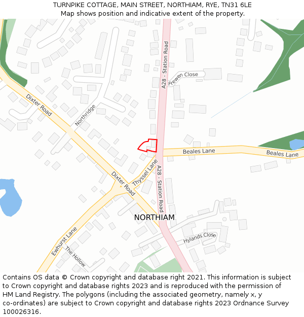 TURNPIKE COTTAGE, MAIN STREET, NORTHIAM, RYE, TN31 6LE: Location map and indicative extent of plot