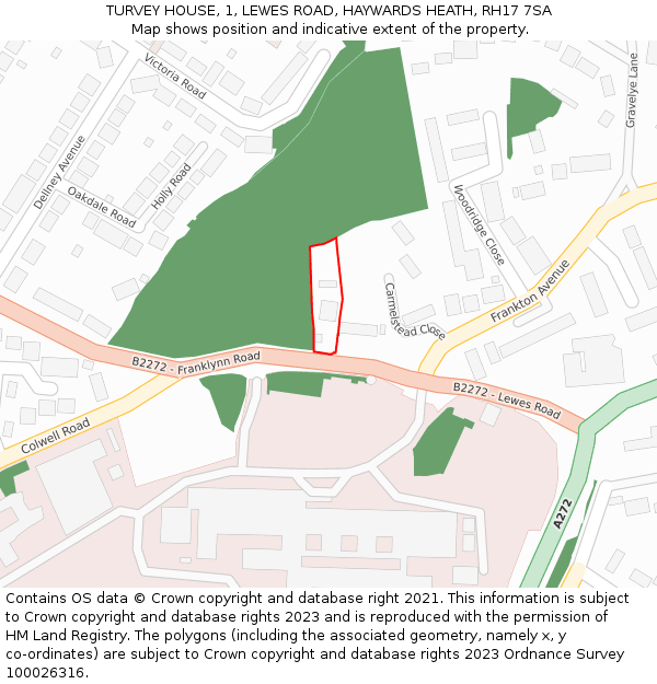 TURVEY HOUSE, 1, LEWES ROAD, HAYWARDS HEATH, RH17 7SA: Location map and indicative extent of plot