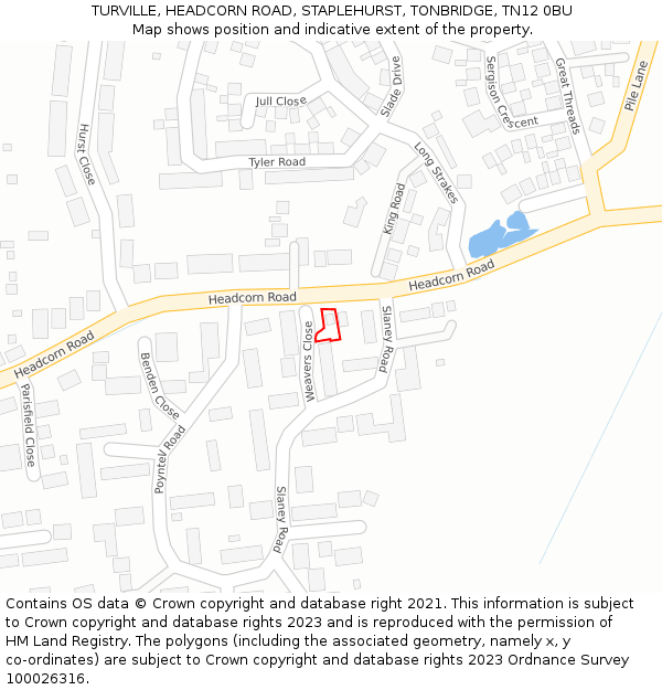 TURVILLE, HEADCORN ROAD, STAPLEHURST, TONBRIDGE, TN12 0BU: Location map and indicative extent of plot