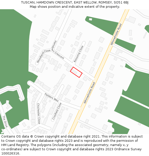 TUSCAN, HAMDOWN CRESCENT, EAST WELLOW, ROMSEY, SO51 6BJ: Location map and indicative extent of plot