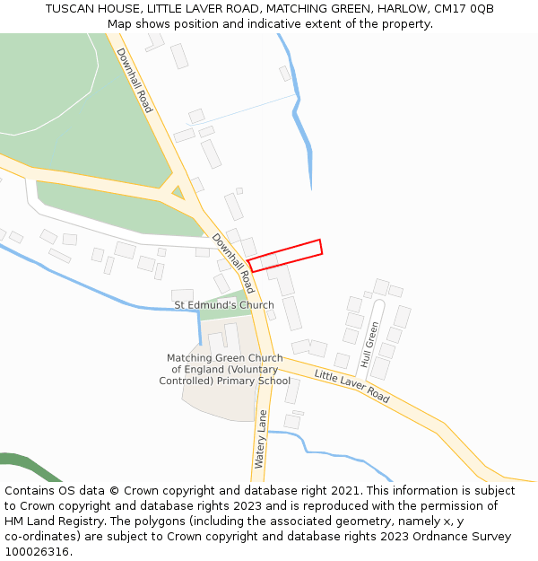 TUSCAN HOUSE, LITTLE LAVER ROAD, MATCHING GREEN, HARLOW, CM17 0QB: Location map and indicative extent of plot