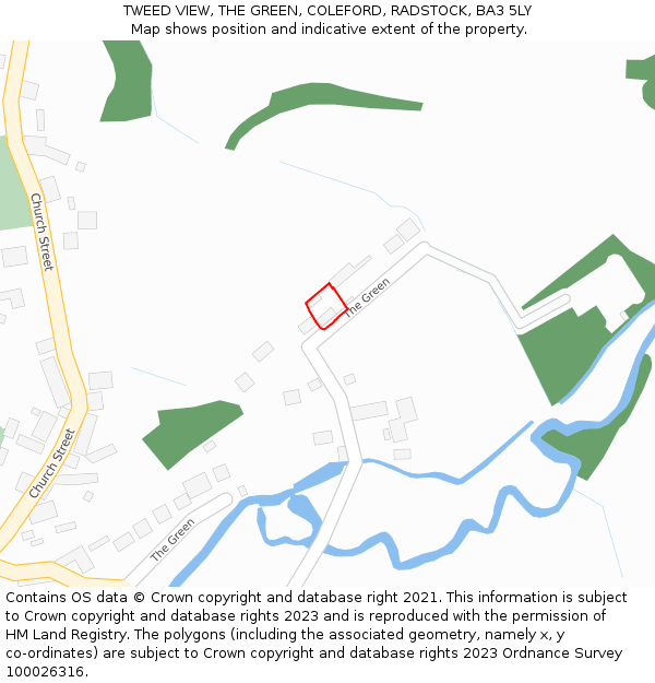 TWEED VIEW, THE GREEN, COLEFORD, RADSTOCK, BA3 5LY: Location map and indicative extent of plot